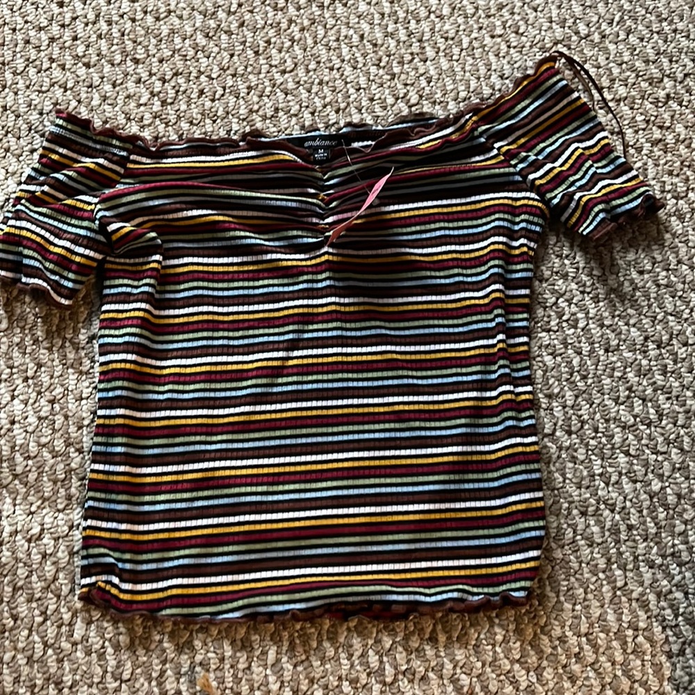 off the shoulder stripped shirt